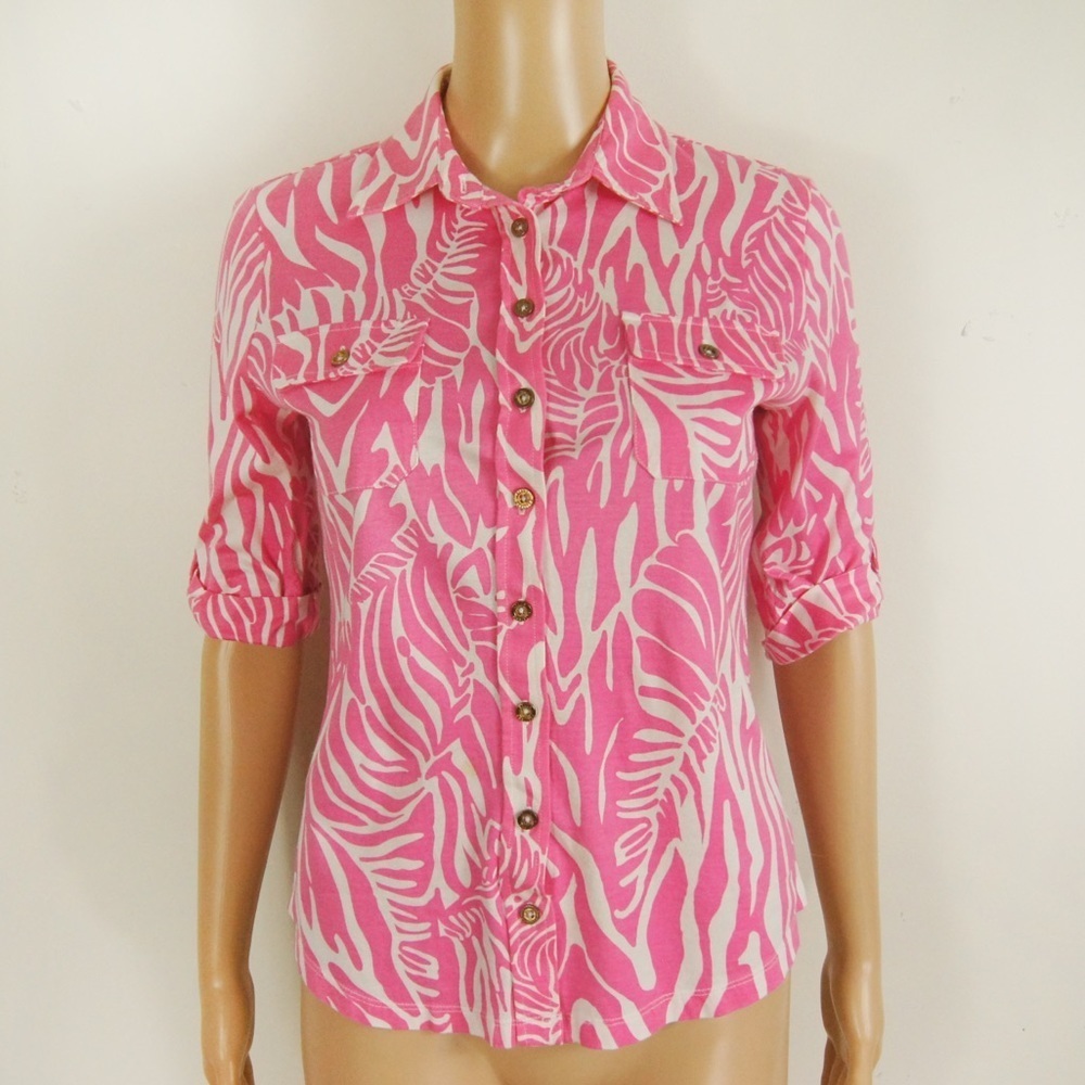 Lilly Pulitzer Pink and White Zebra Print Button-Up Blouse